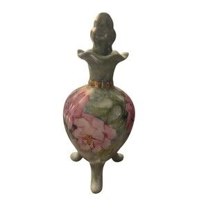 Vintage Handpainted Porcelain Perfume Bottle Floral Details Signed by Joya T